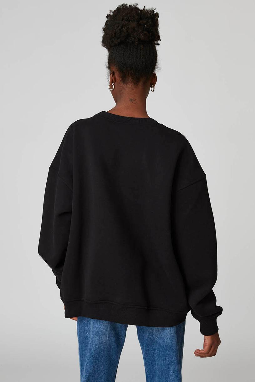 Siyah Kaplan Nakışlı Sweatshirt