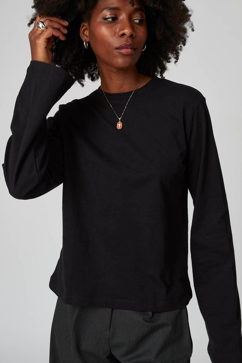Siyah Uzun Kollu Basic Tshirt