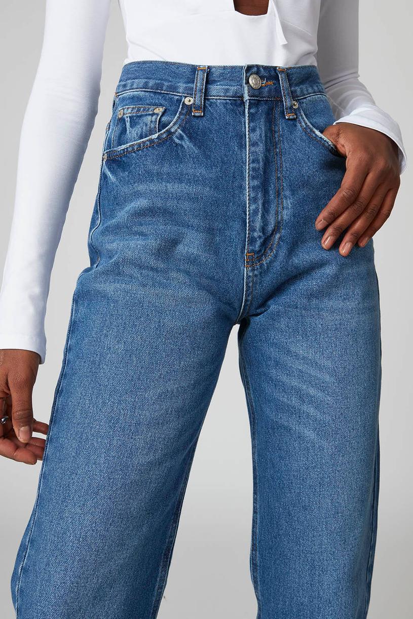 Mavi Yırtmaçlı Straight Jean