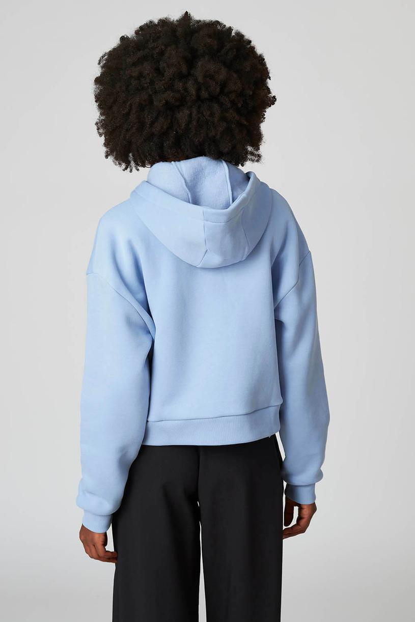 Bebe Mavi Kapşonlu Çıtçıtlı Crop Sweatshirt