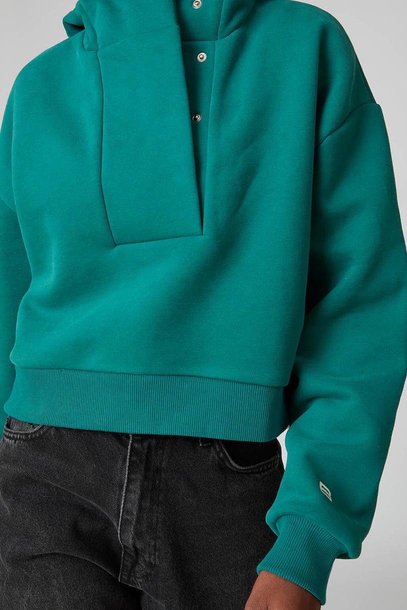 Ördek Yeşili Hooded Snap Crop Sweatshirt