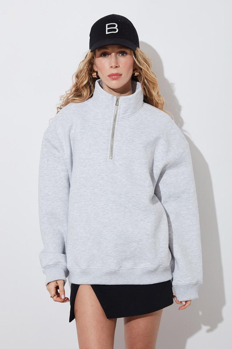 Carmelange High Neck Oversize Sweatshirt With Zip