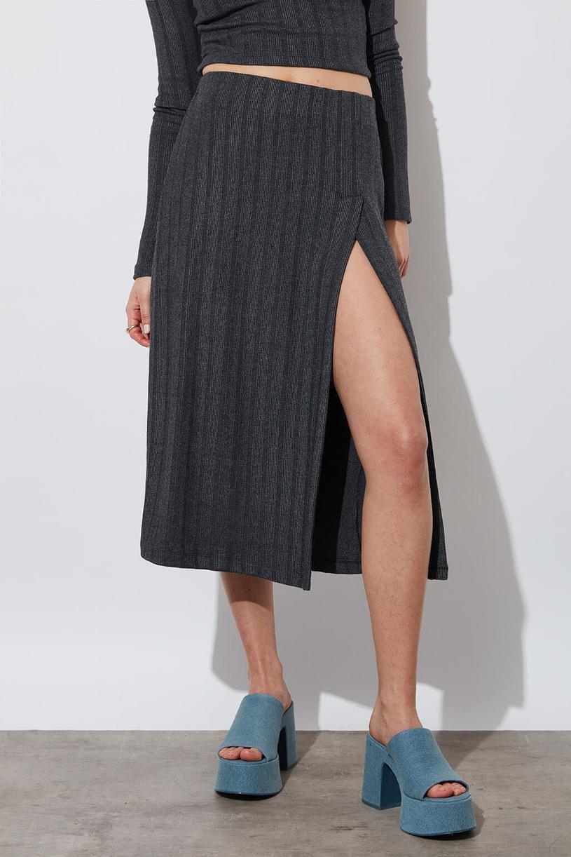 Anthracite Knitwear Midi Skirt With Slit