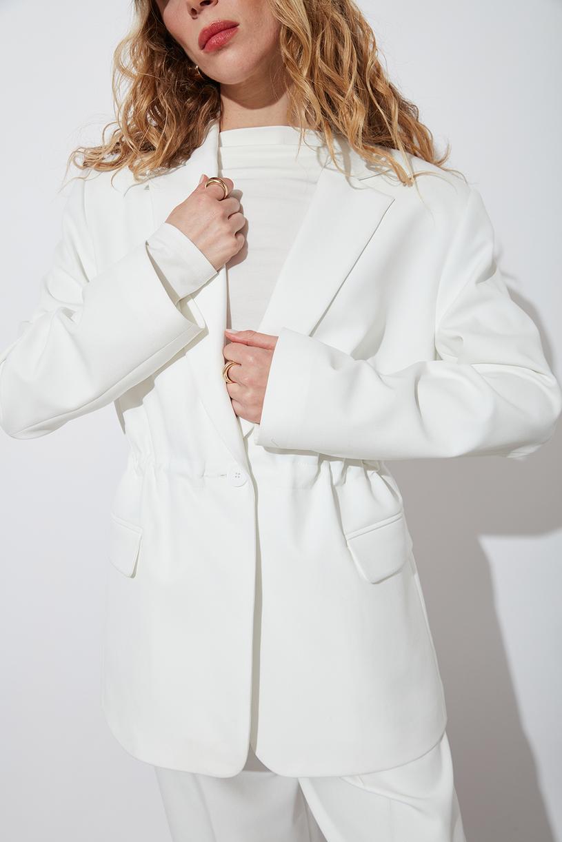 White Jacket With Drawstring Waist
