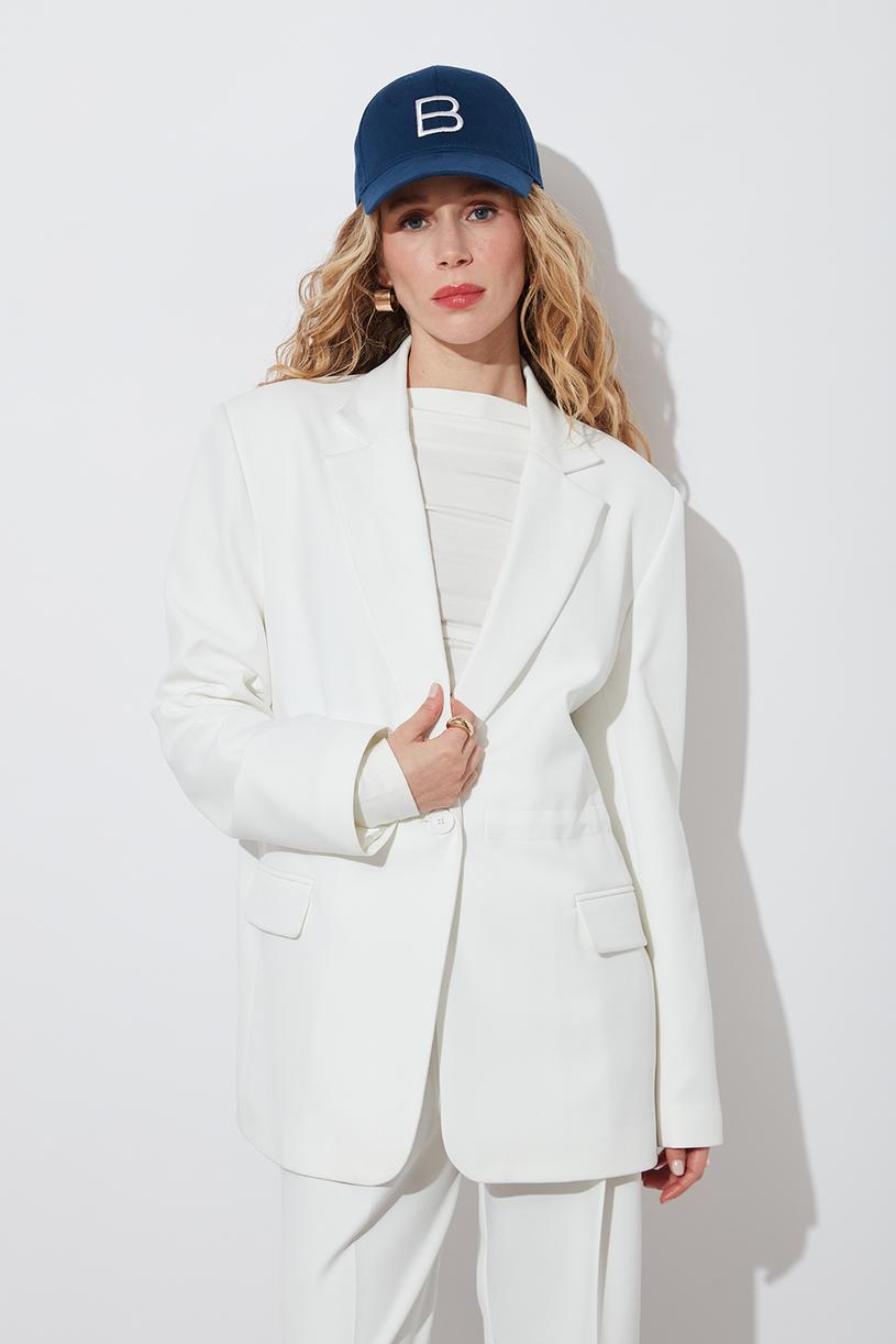 White Jacket With Drawstring Waist