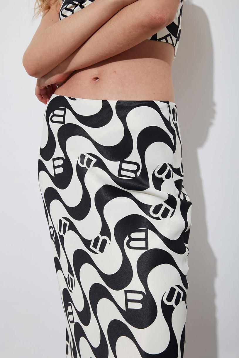 Black White Sateen Maxi Skirt