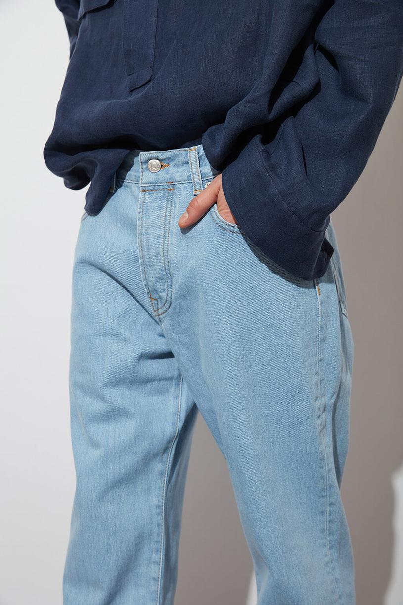 Açık Mavi Orta Bel Loose Jean