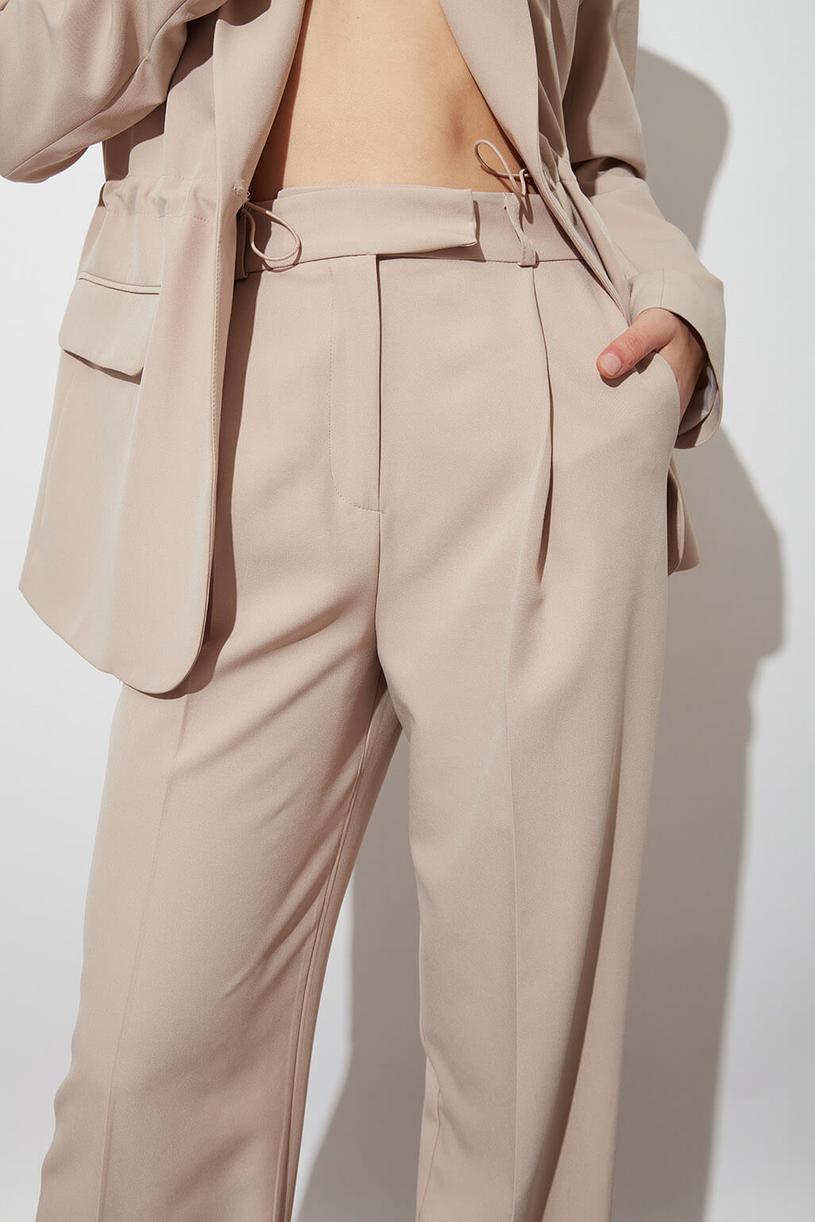 Stone Color Pleated Palazzo Pants