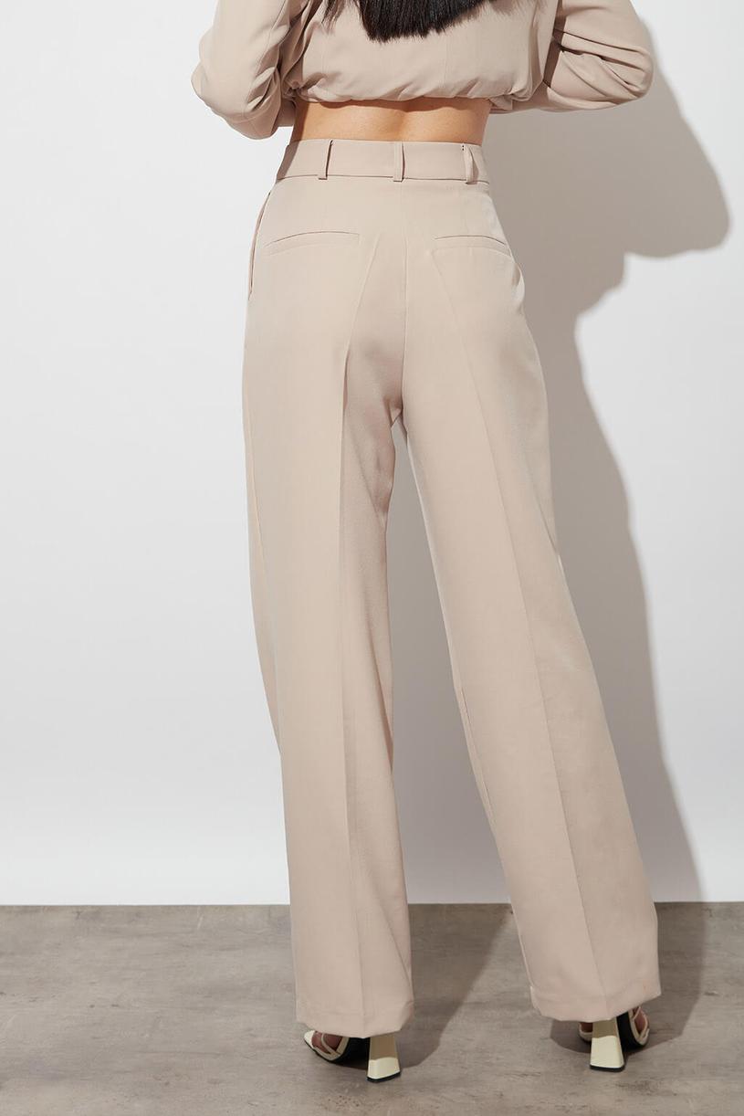 Stone Color Pleated Palazzo Pants
