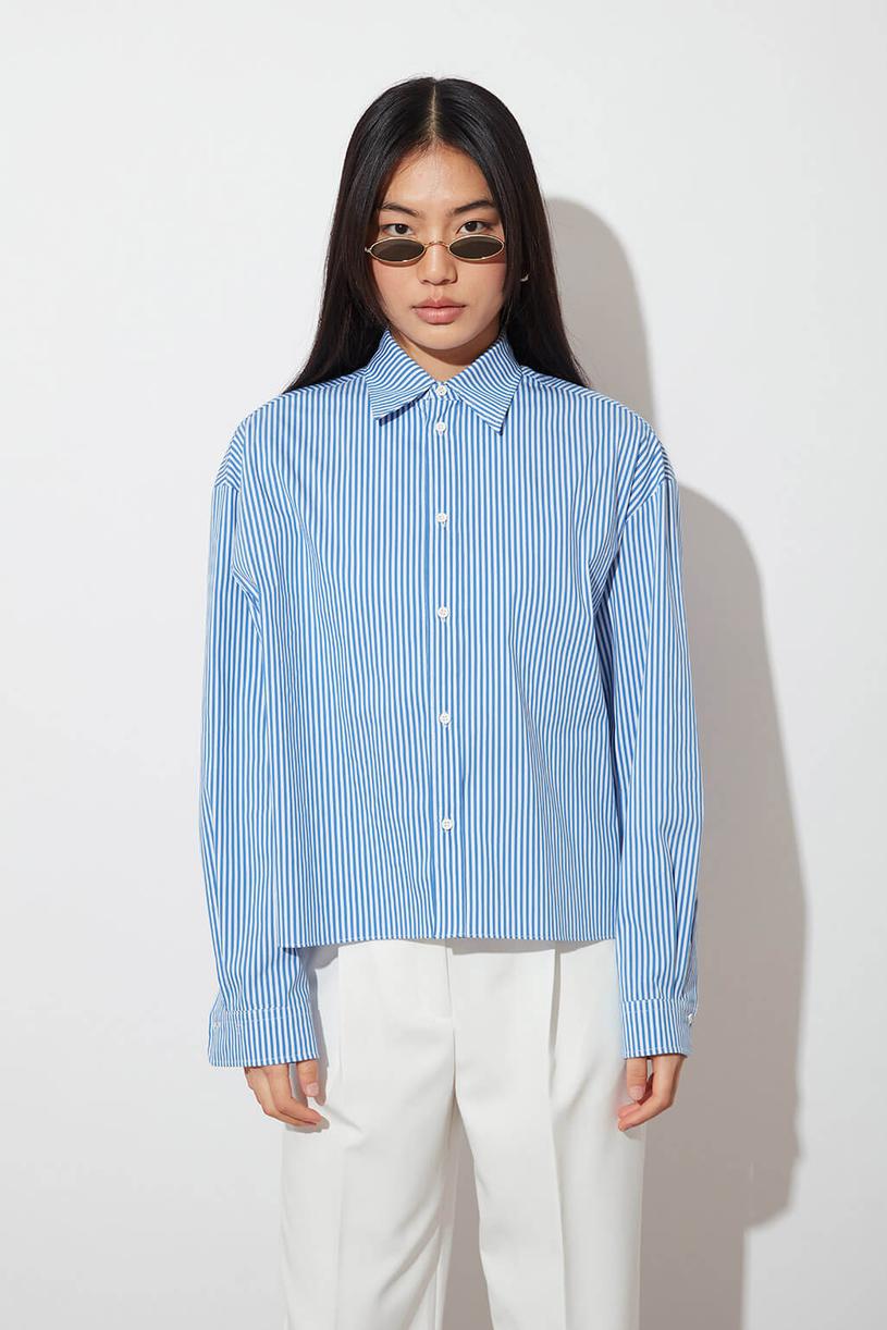 Blue White Stripped Oversize Poplin Shirt
