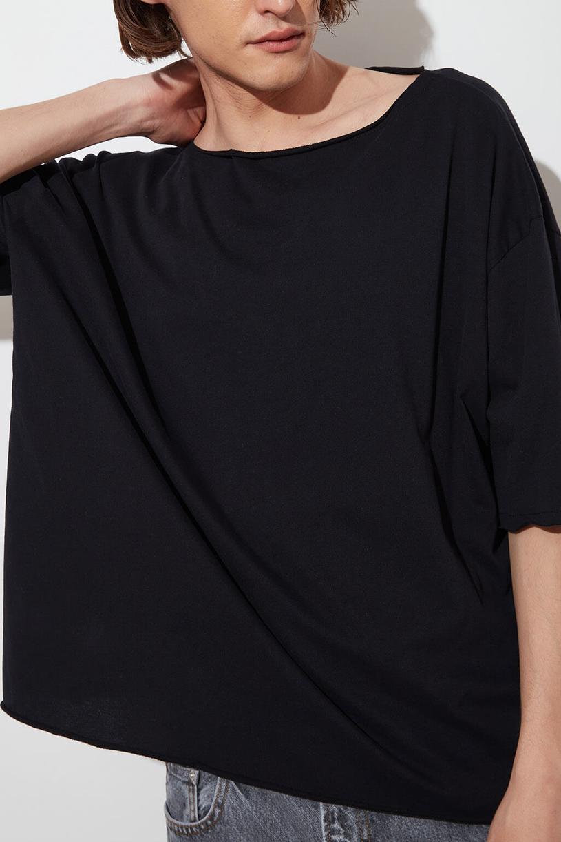 Black Filthy Stitched Oversize Tshirt