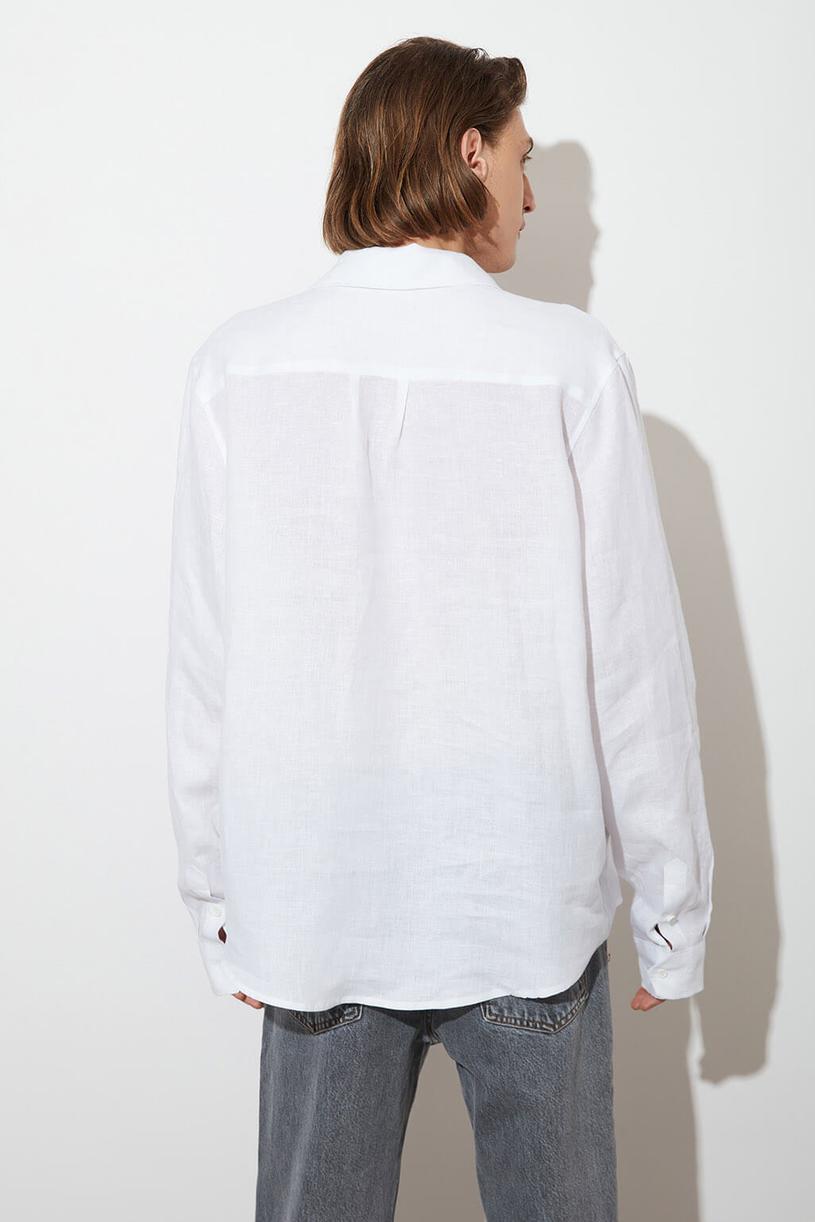 White High Neck %100 Linen Shirt