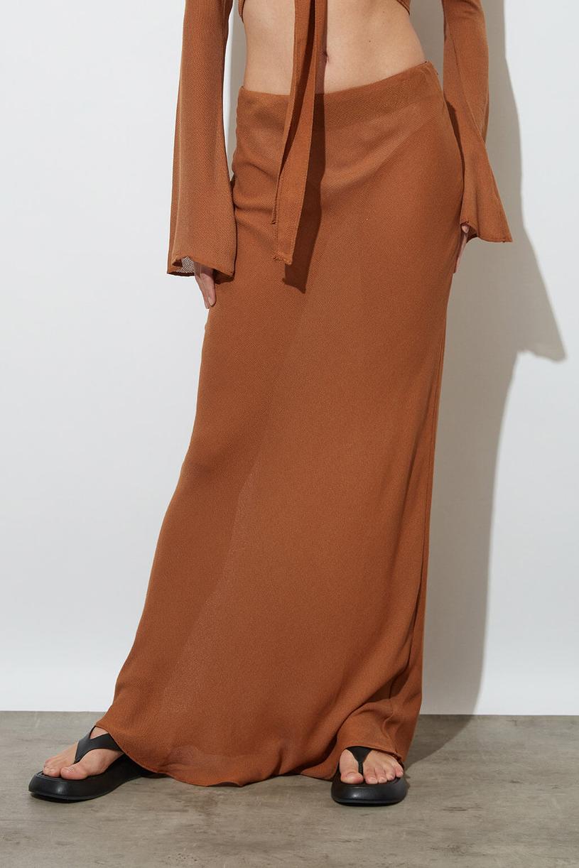 Brown Medium Waist Maxi Skirt