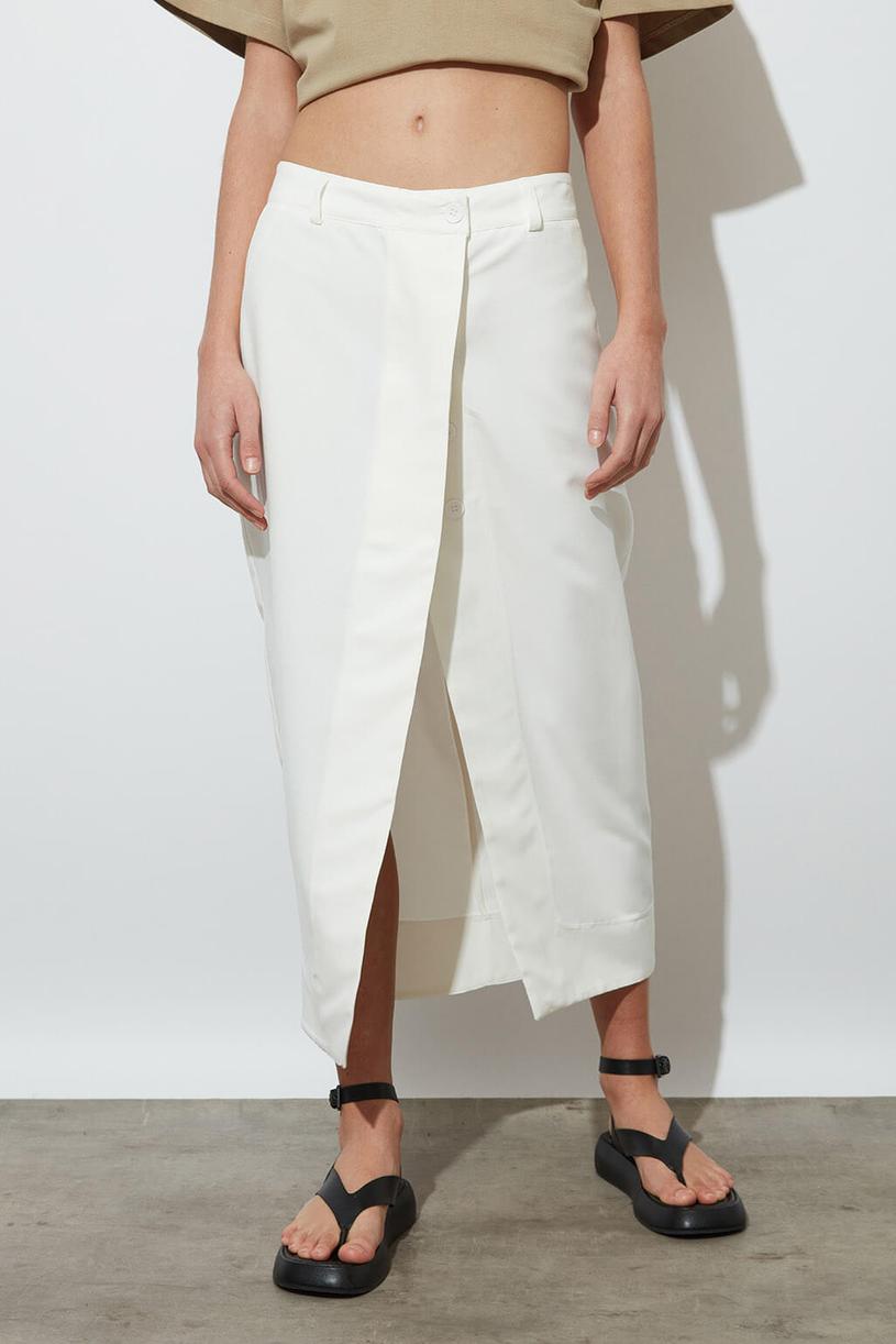 White Buttoned Midi Skirt