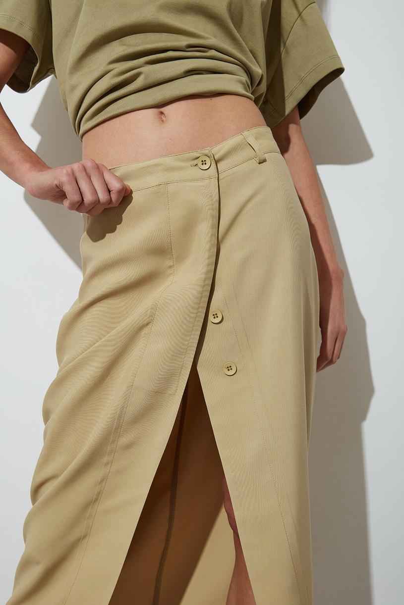 Beige Buttoned Midi Skirt