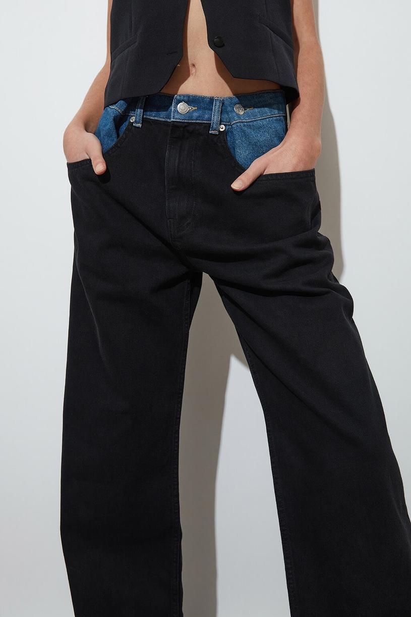 Black Button Detailed Contraste Jean