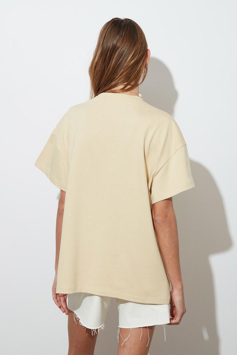 Krem Oversize Kompakt Tshirt