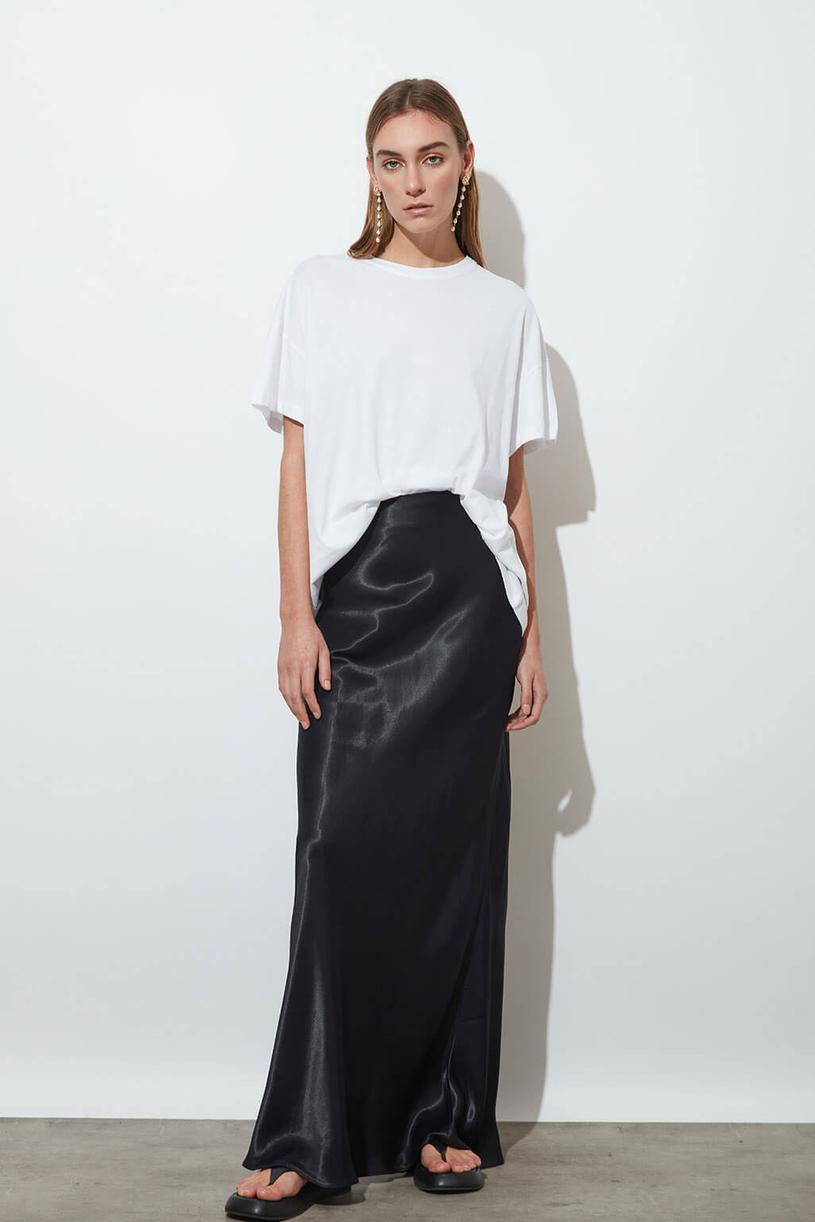 Black Sateen Maxi Skirt