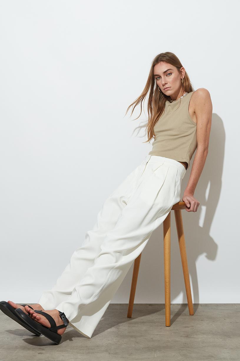 White Two Pleated Palazzo Pants
