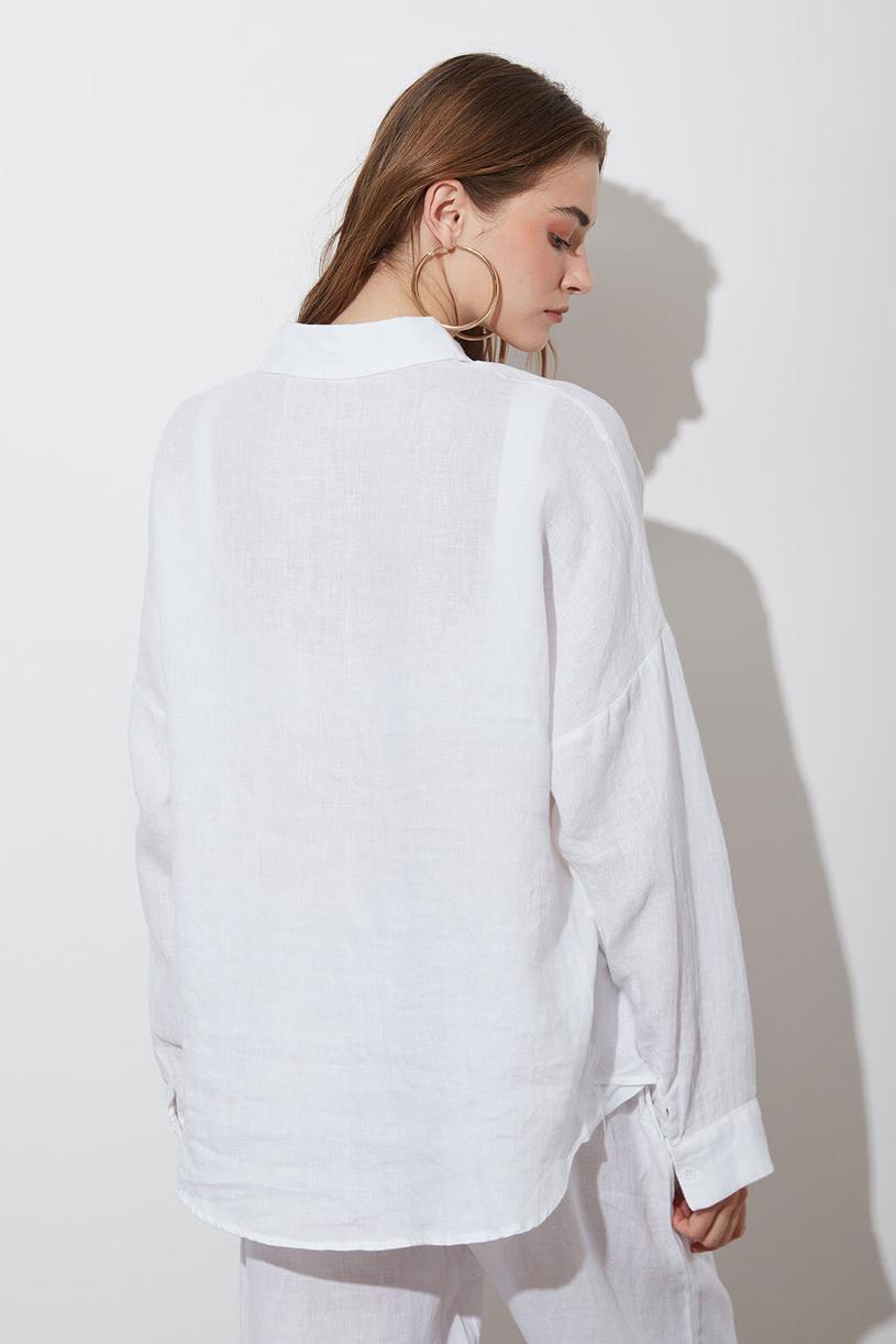 White Oversize %100 Linen Shirt
