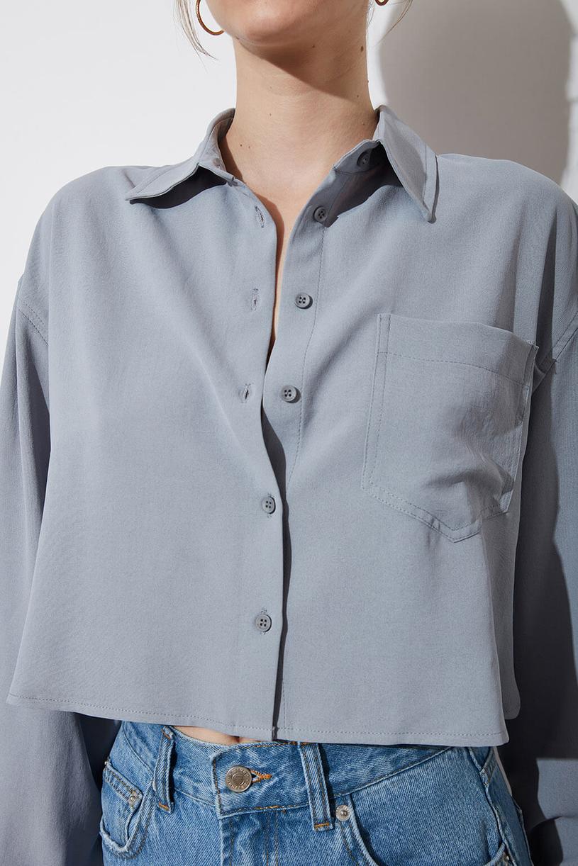 Grey Oversize Crop Shirt