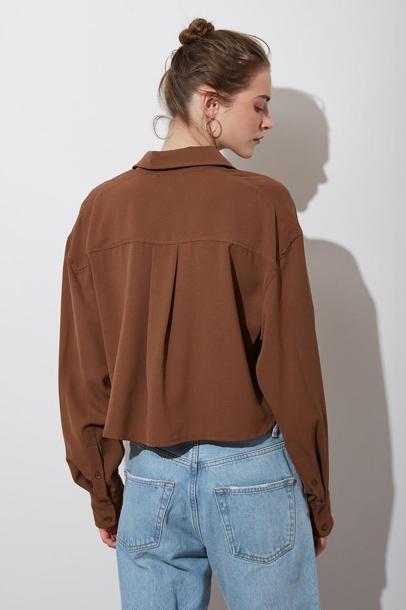 Brown Oversize Crop Shirt