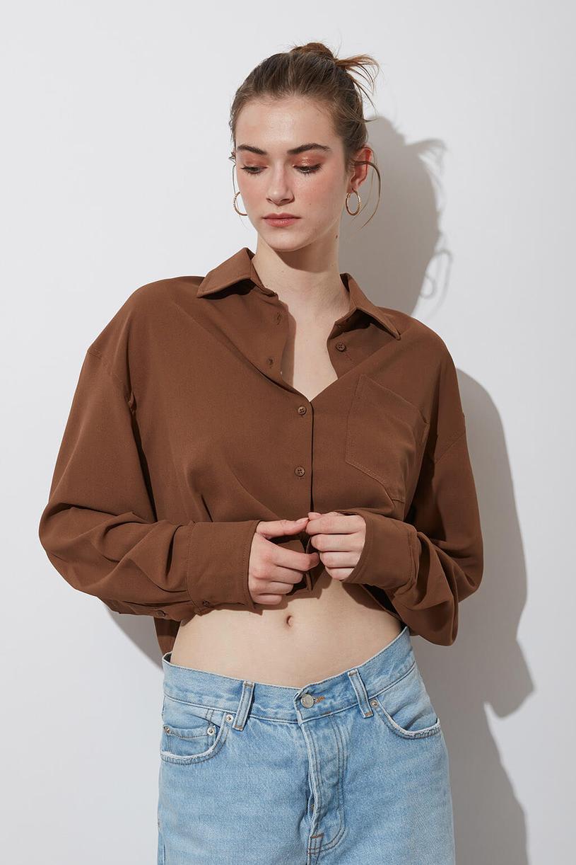 Brown Oversize Crop Shirt