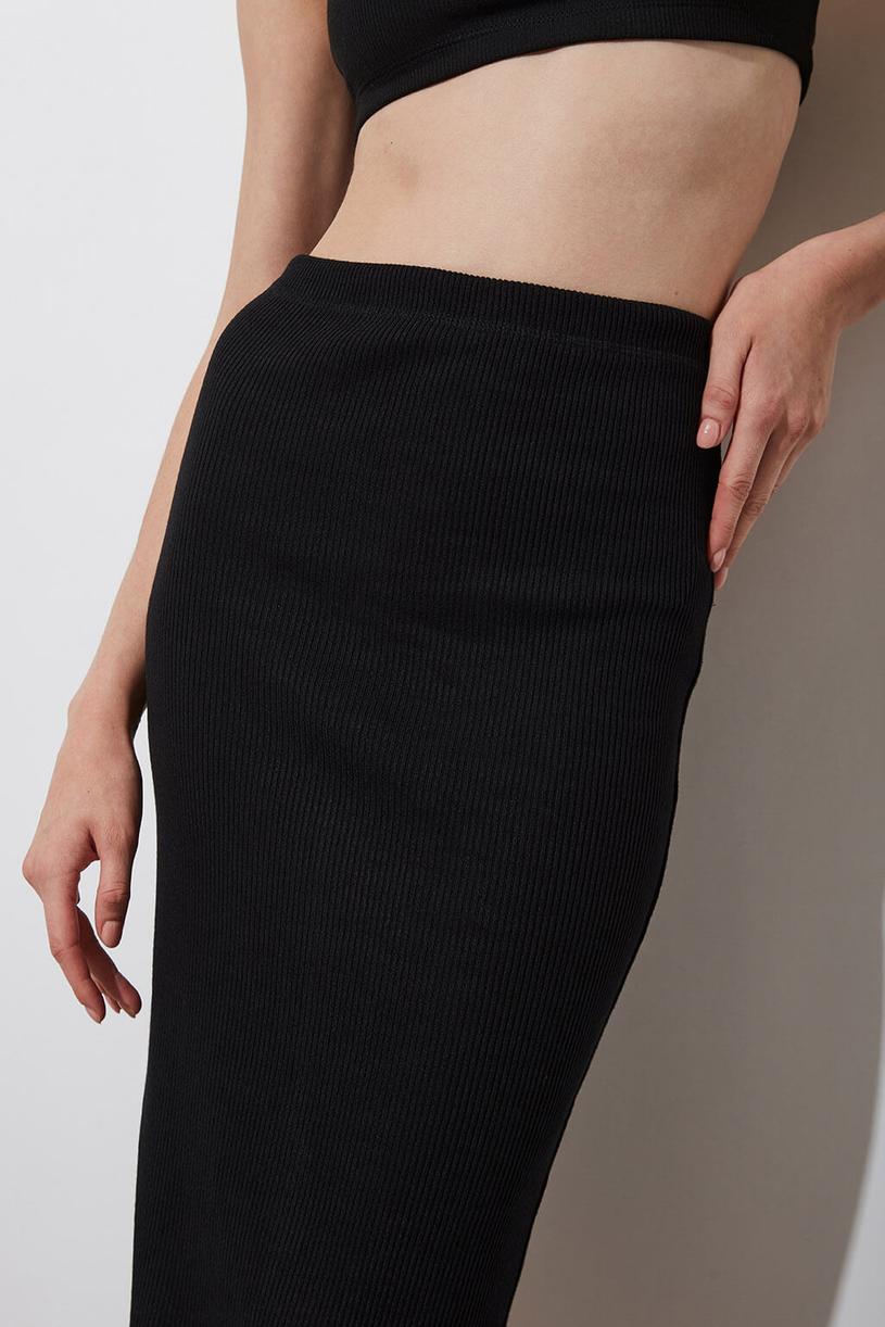 Black Knitwear Pencil Midi Skirt