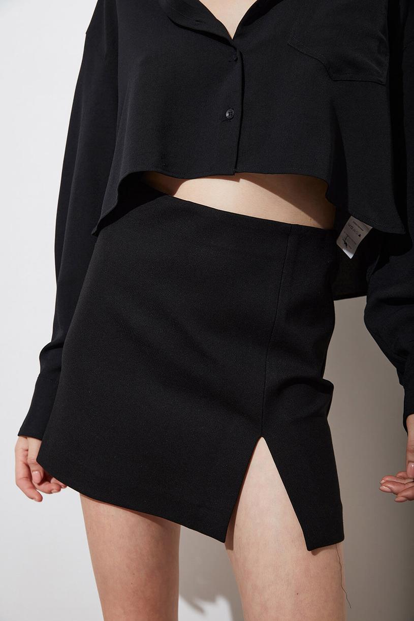 Black Mini Skirt With Slit