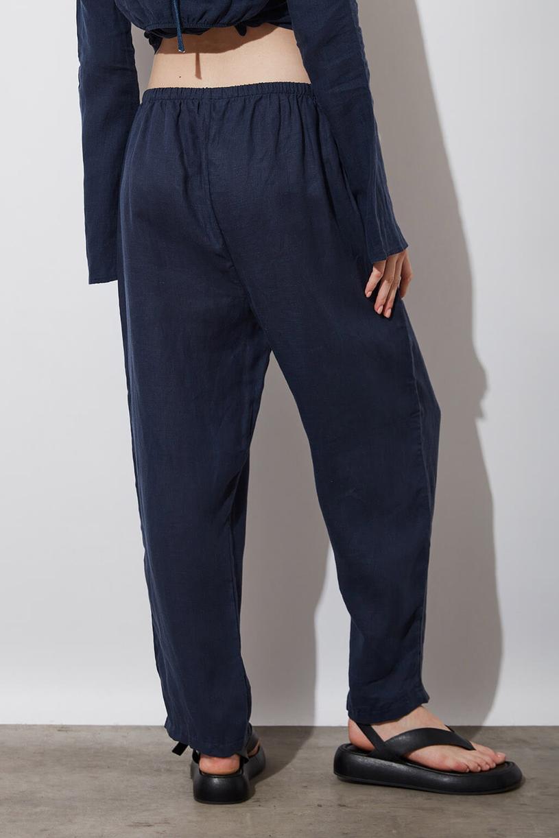Navy Blue %100 Linen Baggy Pants