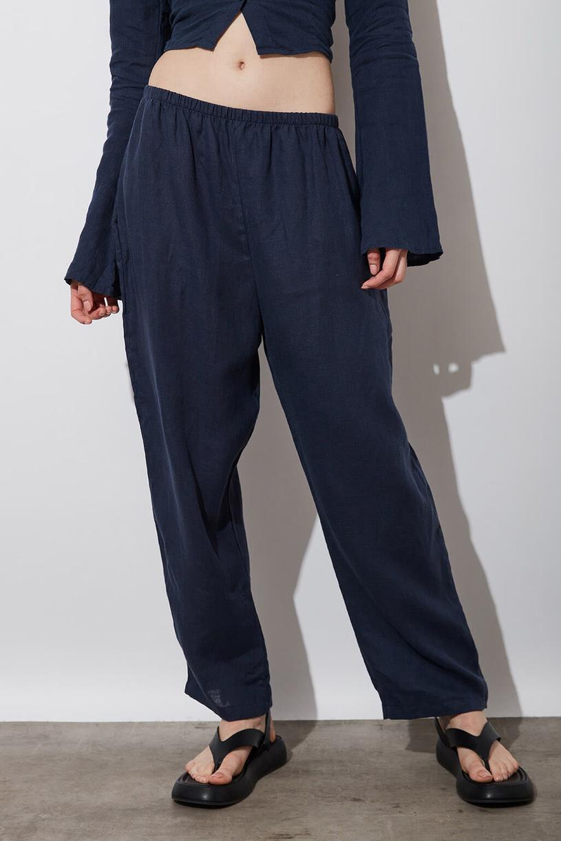 Navy Blue %100 Linen Baggy Pants