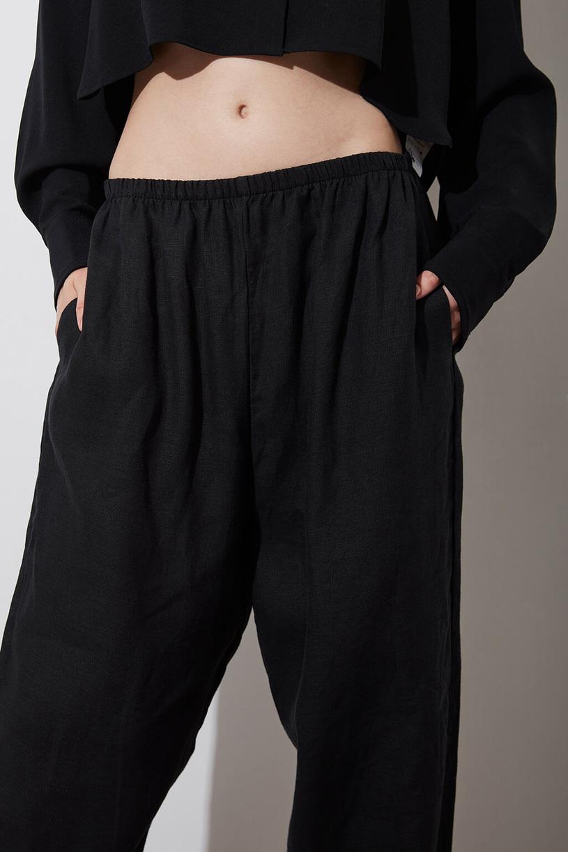 Black %100 Linen Baggy Pants
