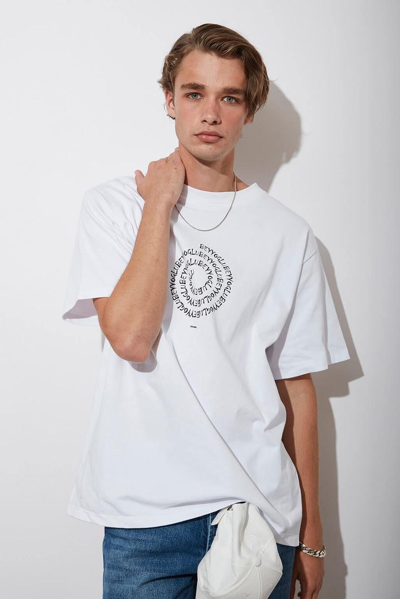 White Printed Oversize Compakt Tshirt