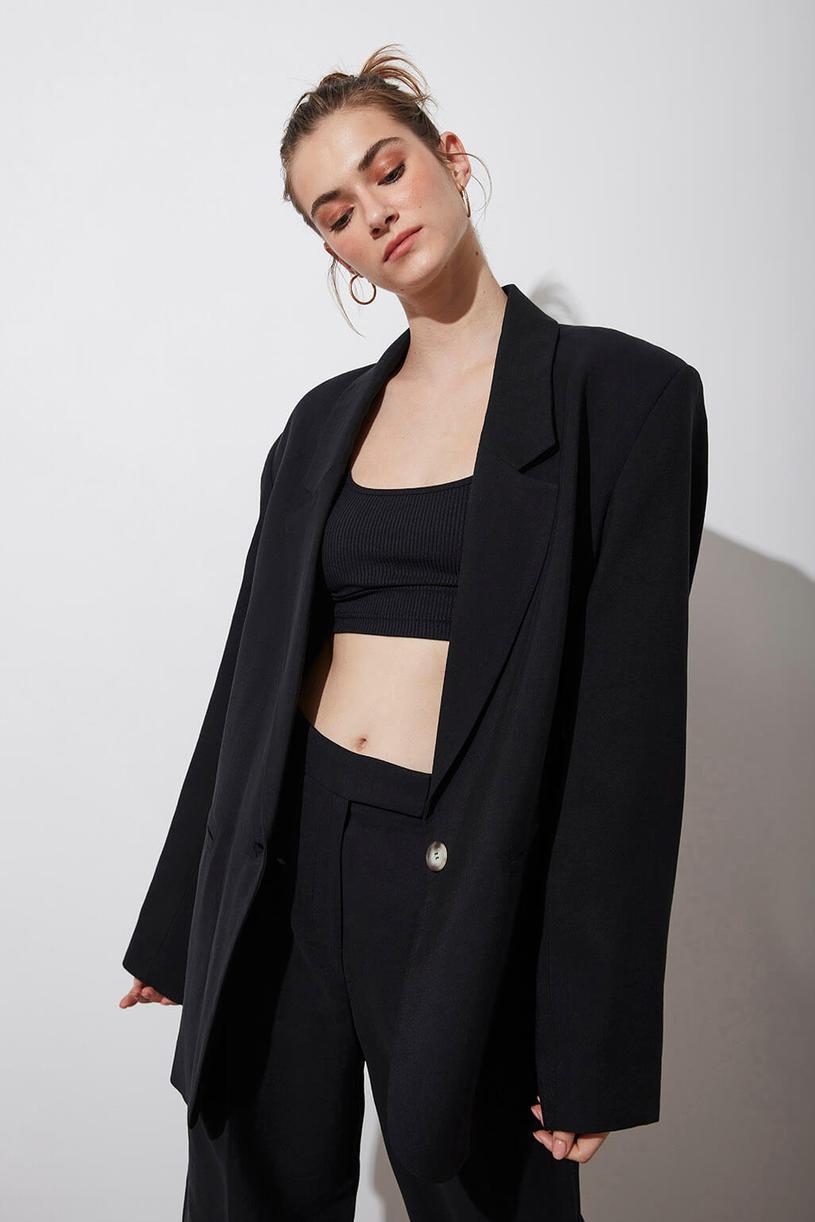 Black Modal Mix Oversize Jacket