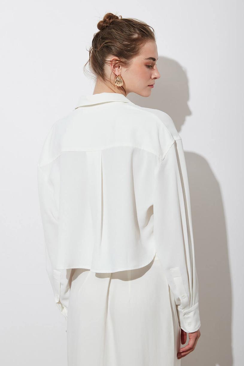 White Oversize Crop Shirt