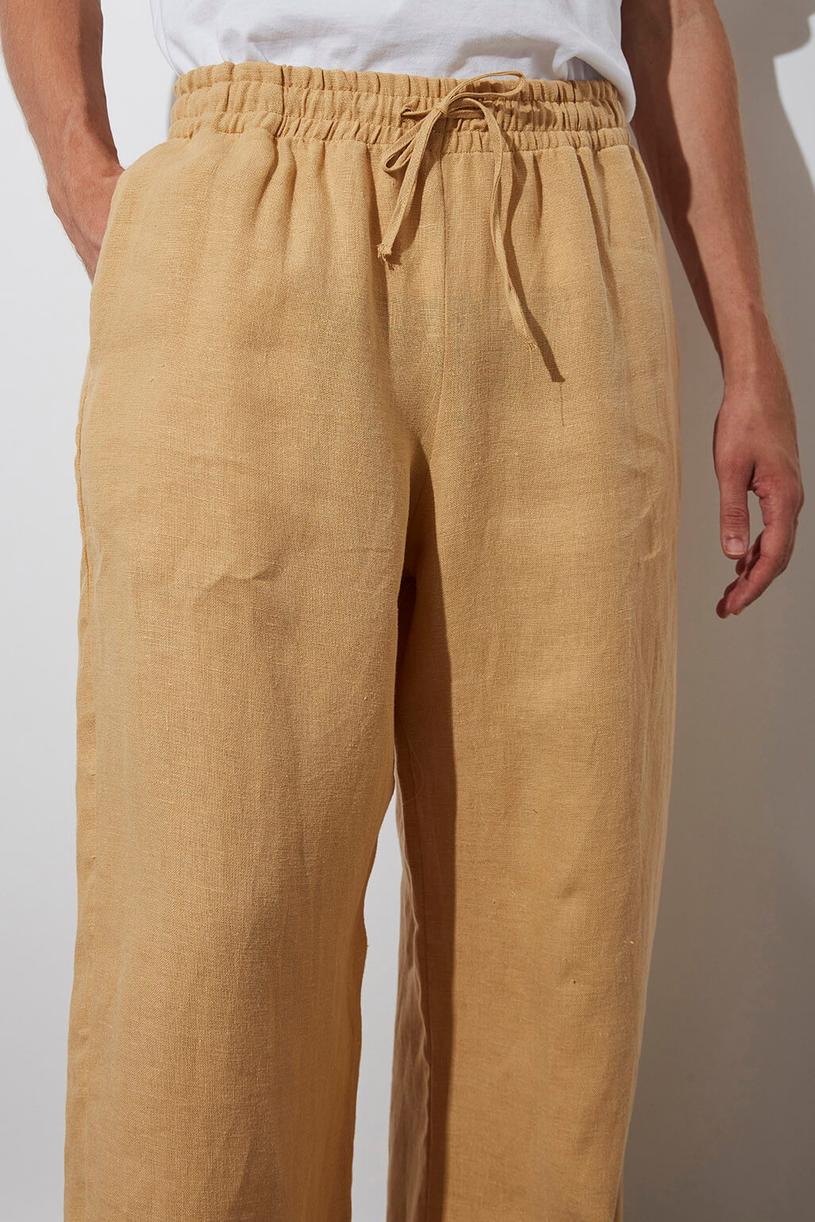 Mustard Elastic Waist %100 Linen Pants