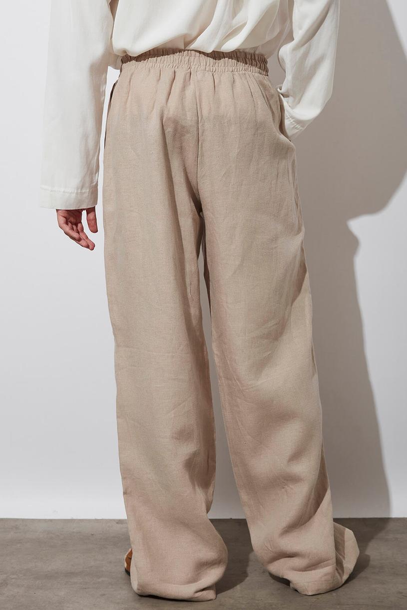 Light Mink Elastic Waist %100 Linen Pants