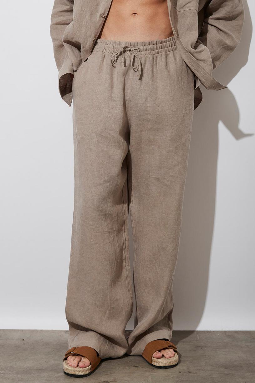 Dark Mink Elastic Waist %100 Linen Pants
