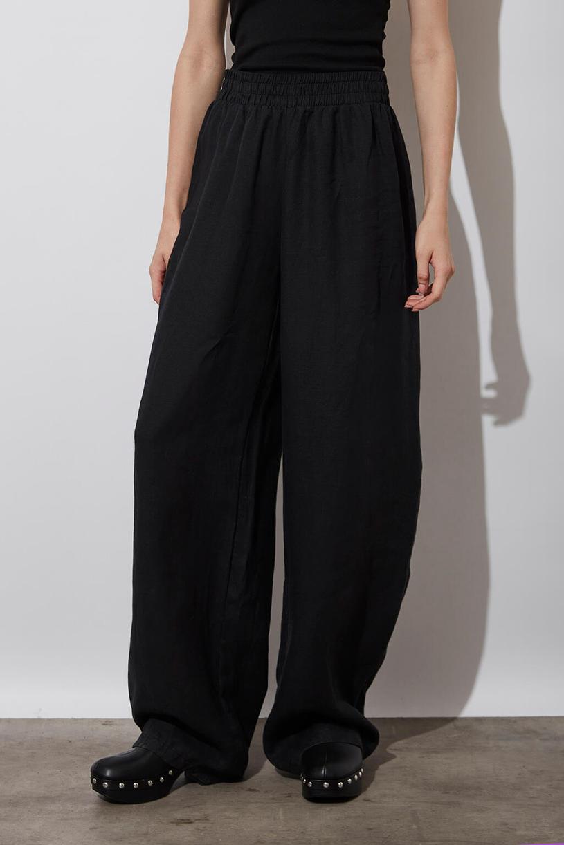 Black Elastic %100 Linen Pants