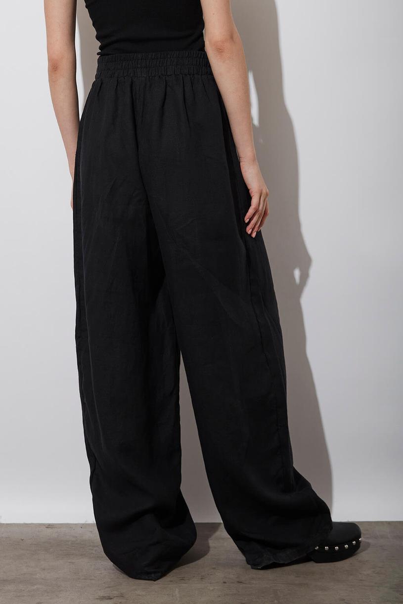 Black Elastic %100 Linen Pants