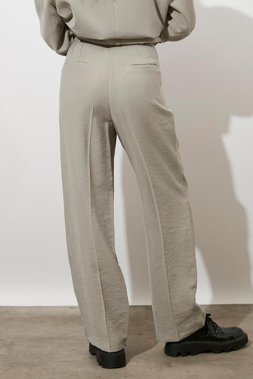 Grey Modal Mix Pleated Pants