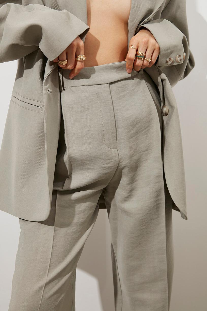 Grey Modal Mix Pleated Pants