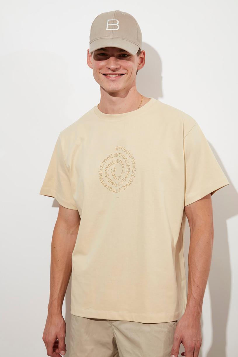 Cream Printed Oversize Compakt Tshirt