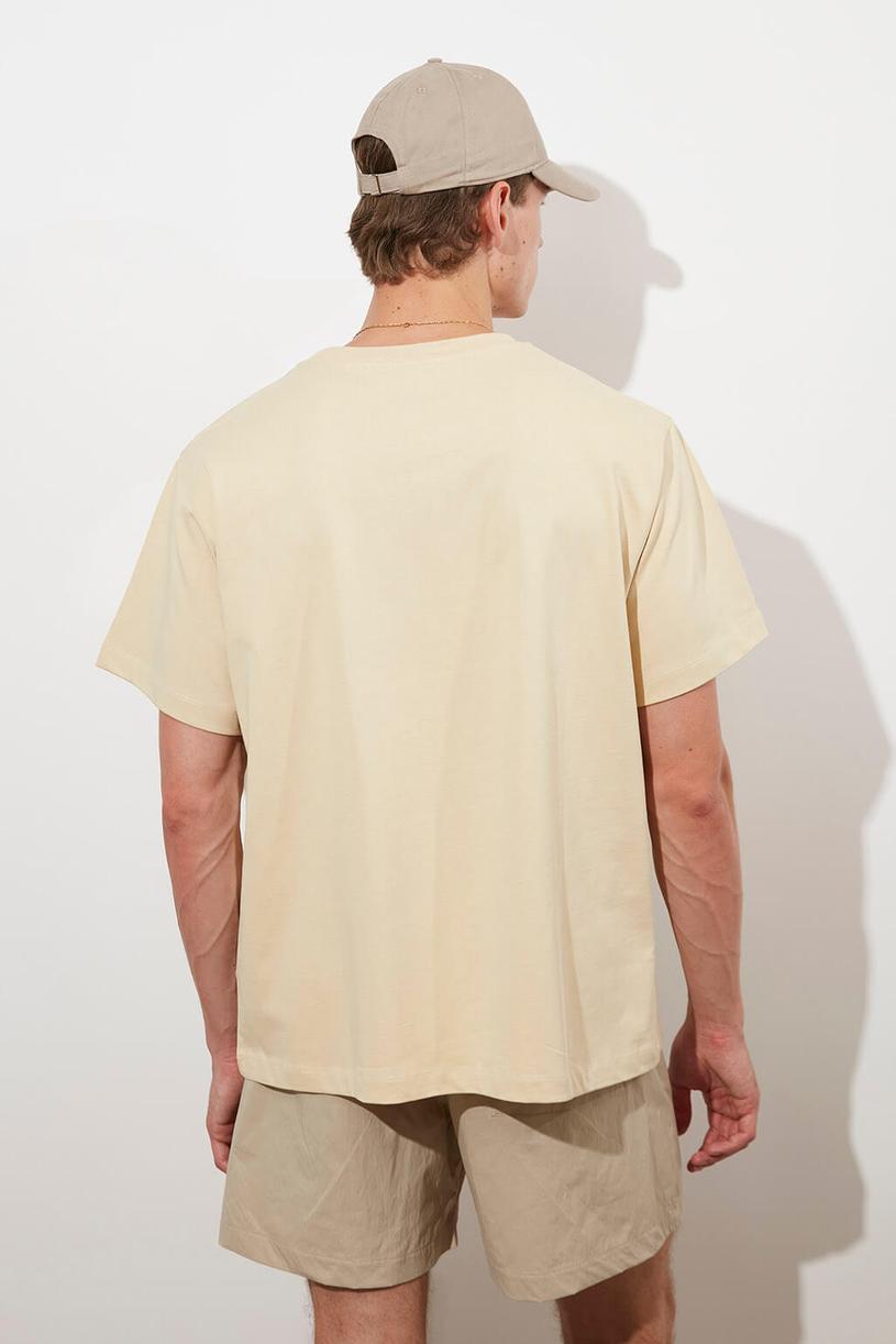 Cream Printed Oversize Compakt Tshirt