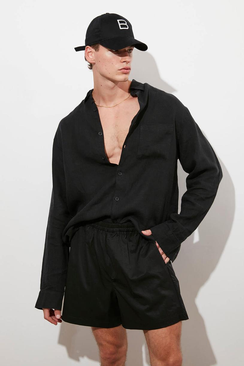 Black Oversize %100 Linen Shirt