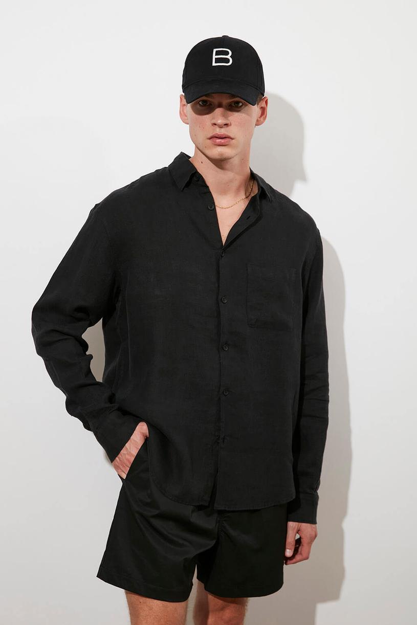 Black Oversize %100 Linen Shirt