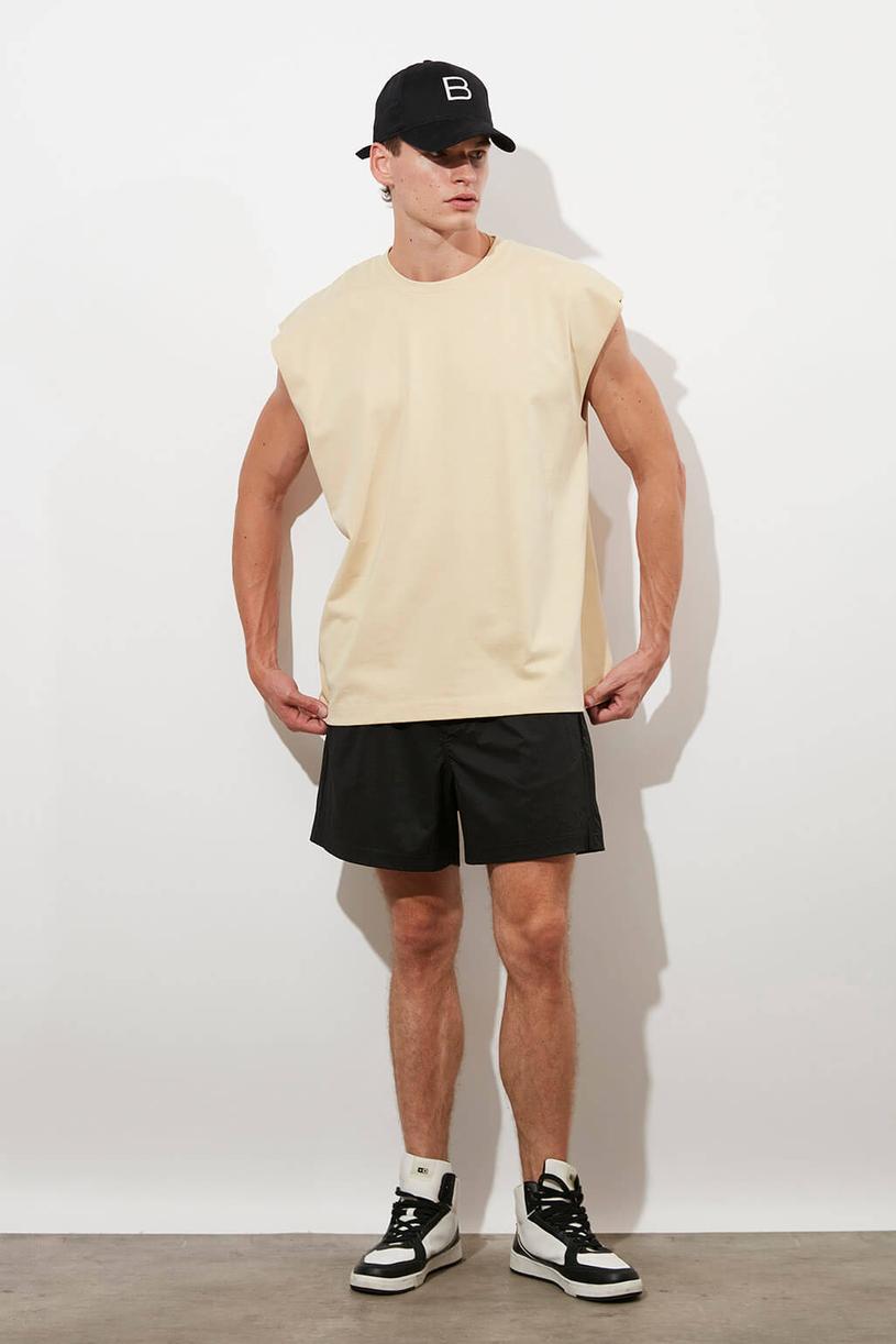 Cream Sleeveless Oversize Tshirt
