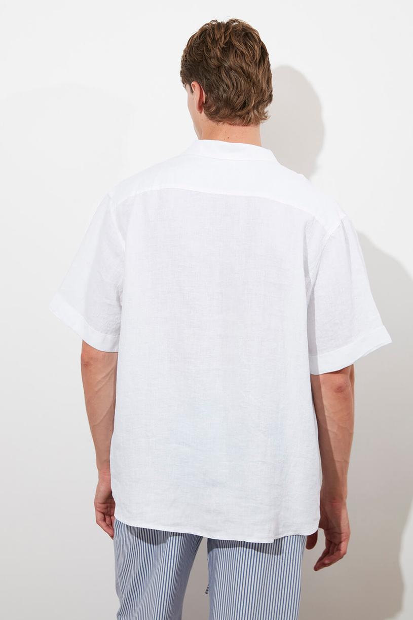 White Short Sleeve %100 Linen Shirt