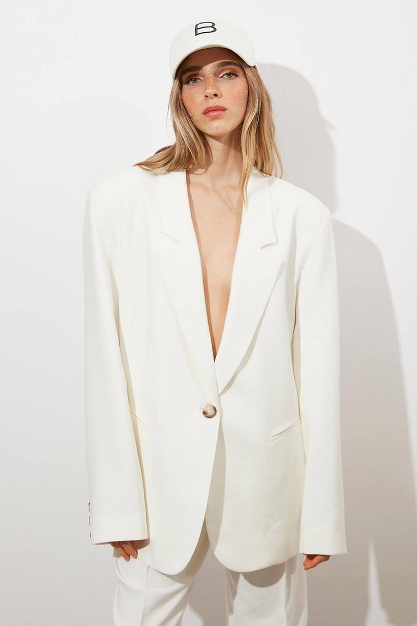 White Modal Mix Oversize Jacket