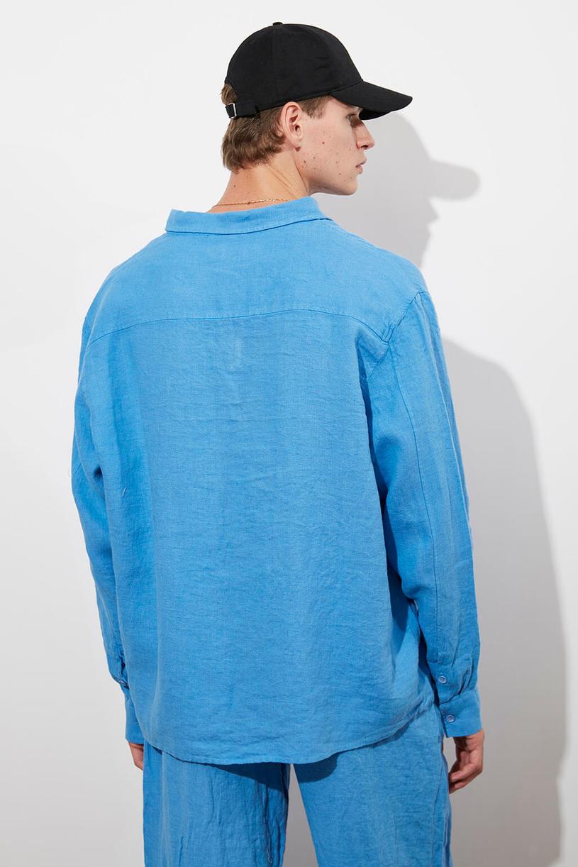 Blue Oversize %100 Linen Shirt